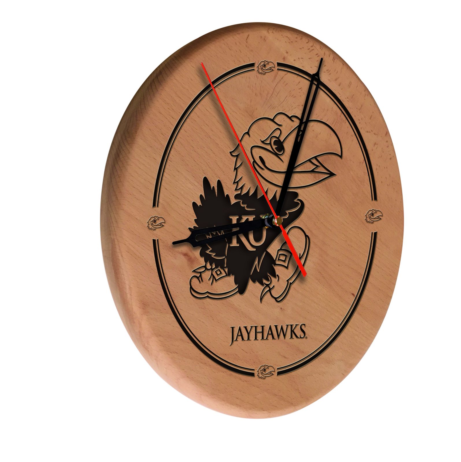 University of Kansas 13-Inch Solid Wood Engraved Clock in Natural 1 University of Kansas 13-Inch Solid Wood Engraved Clock in Natural