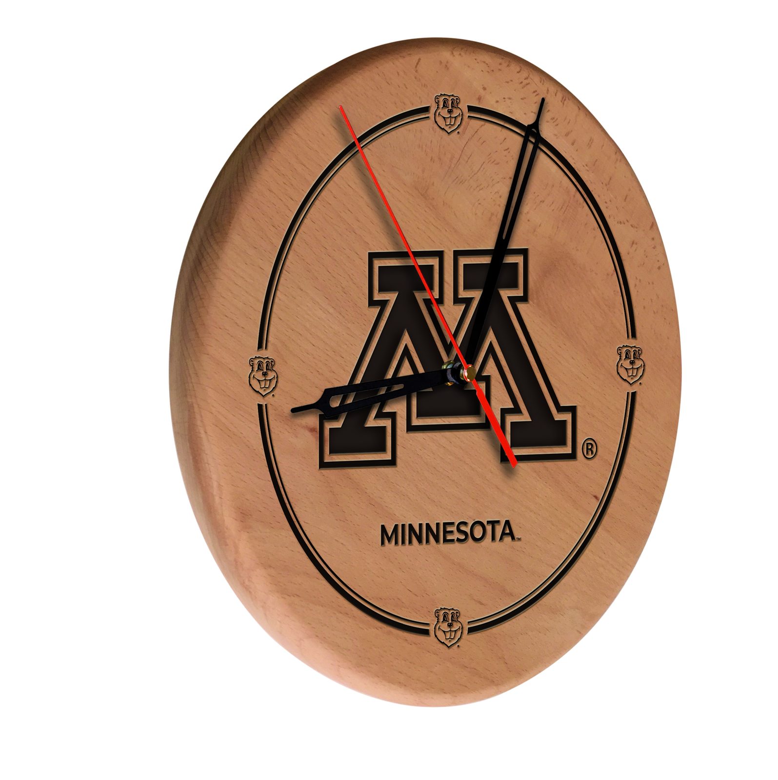 University of Minnesota 13-Inch Solid Wood Engraved Clock in Natural 1 University of Minnesota 13-Inch Solid Wood Engraved Clock in Natural