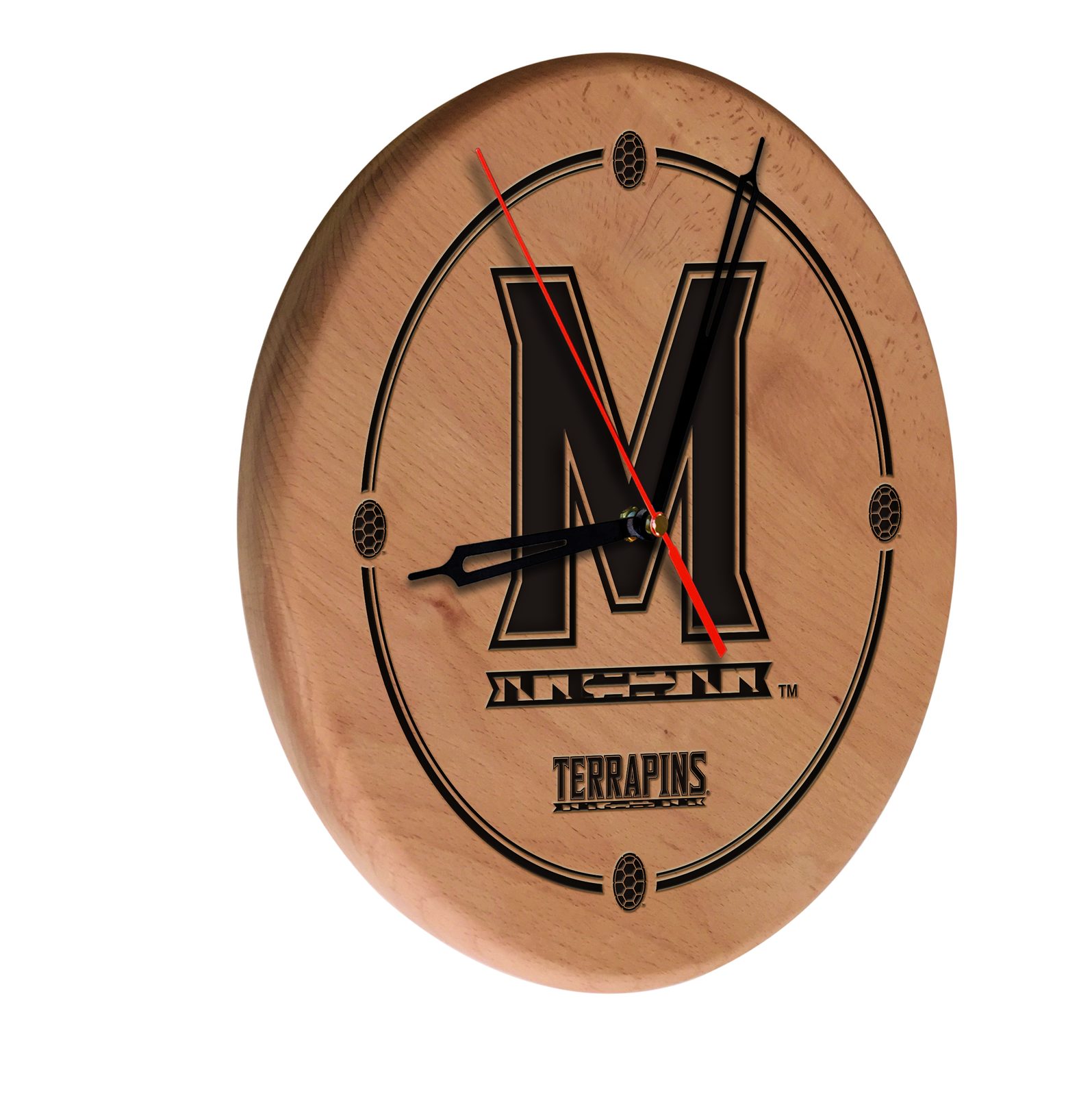 University of Maryland 13-Inch Solid Wood Engraved Clock in Natural 1 University of Maryland 13-Inch Solid Wood Engraved Clock in Natural