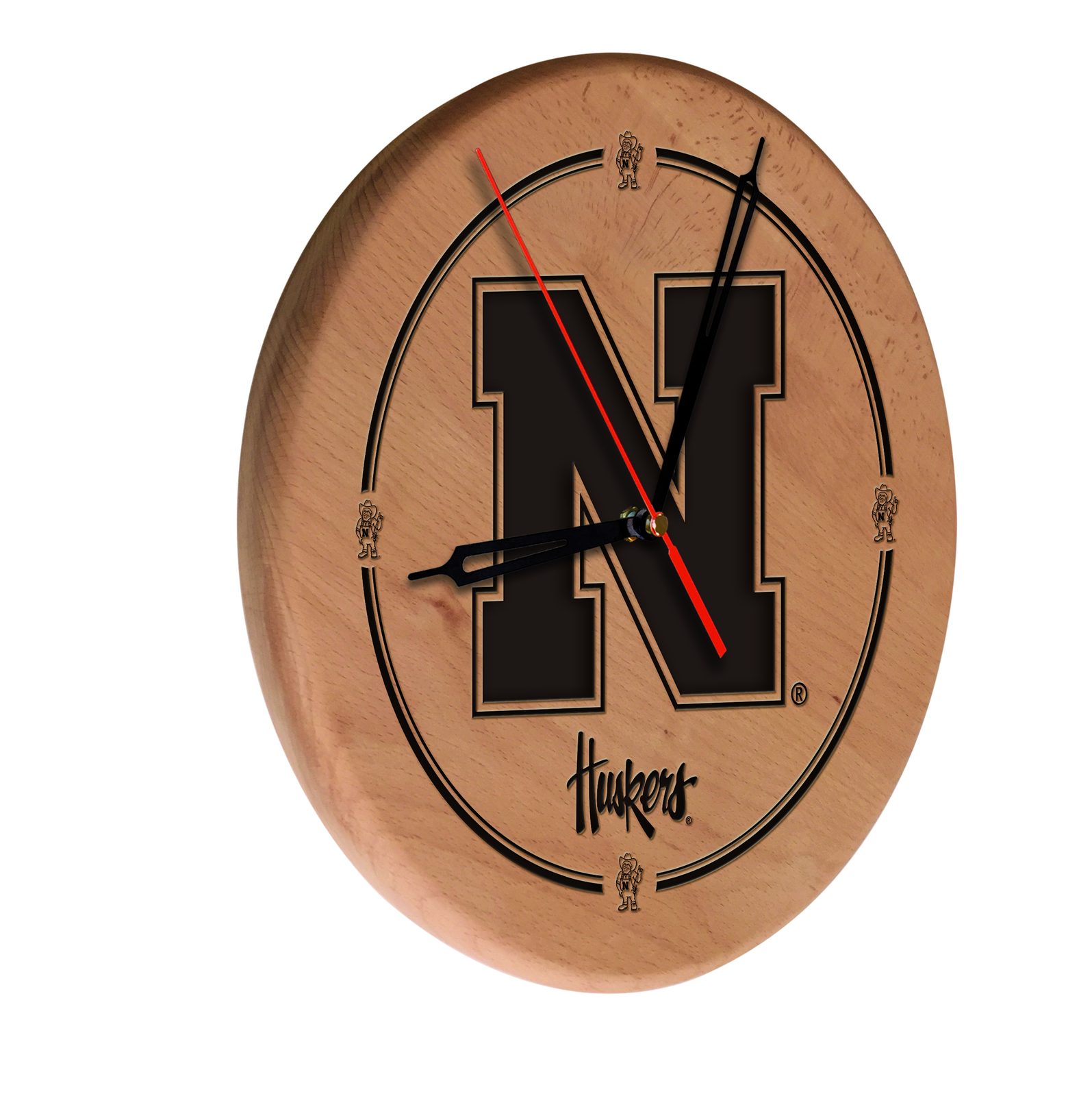 University of Nebraska 13-Inch Solid Wood Engraved Clock in Natural 1 University of Nebraska 13-Inch Solid Wood Engraved Clock in Natural
