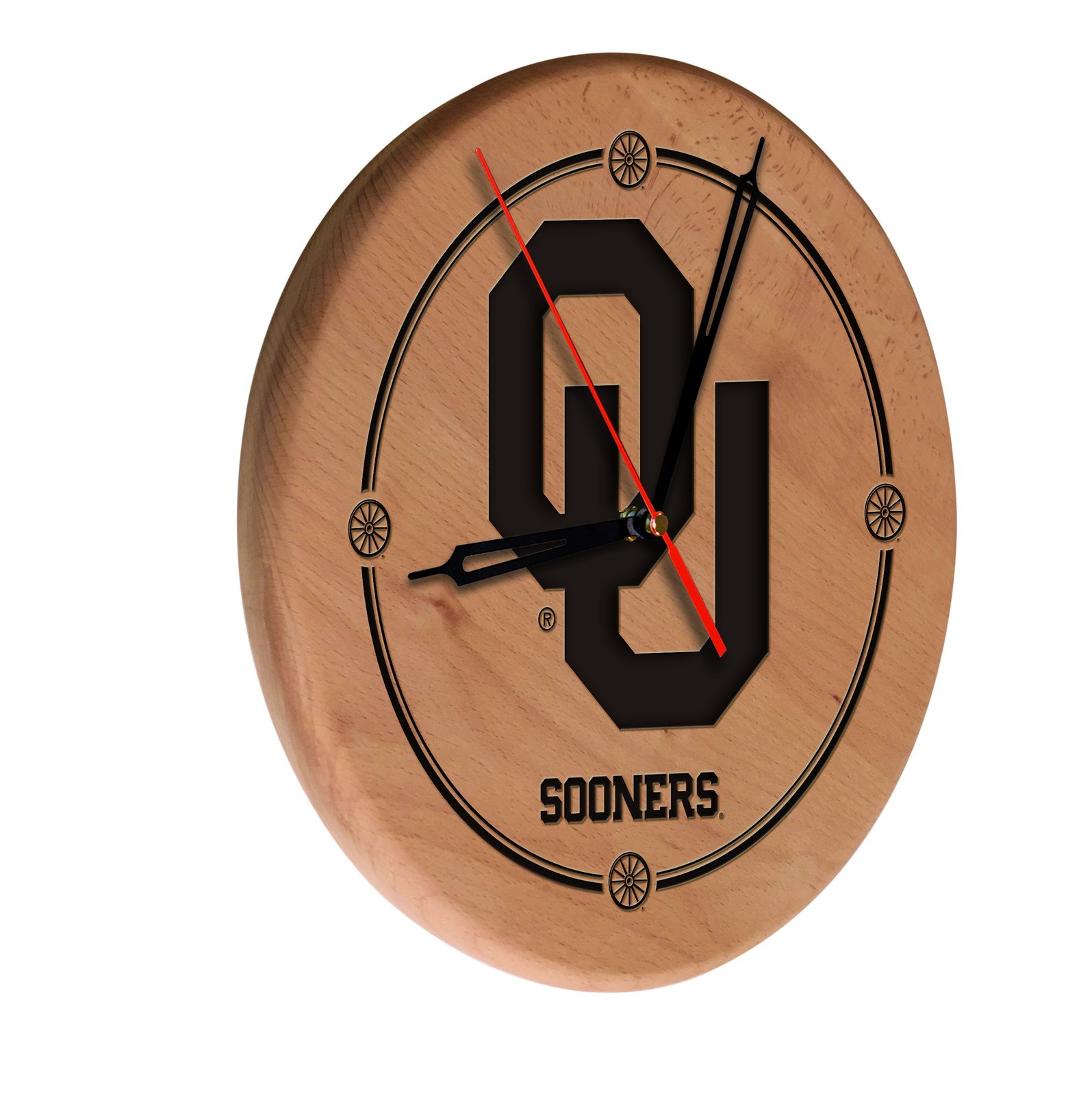 Oklahoma University 13-Inch Solid Wood Engraved Clock in Natural 1 Oklahoma University 13-Inch Solid Wood Engraved Clock in Natural