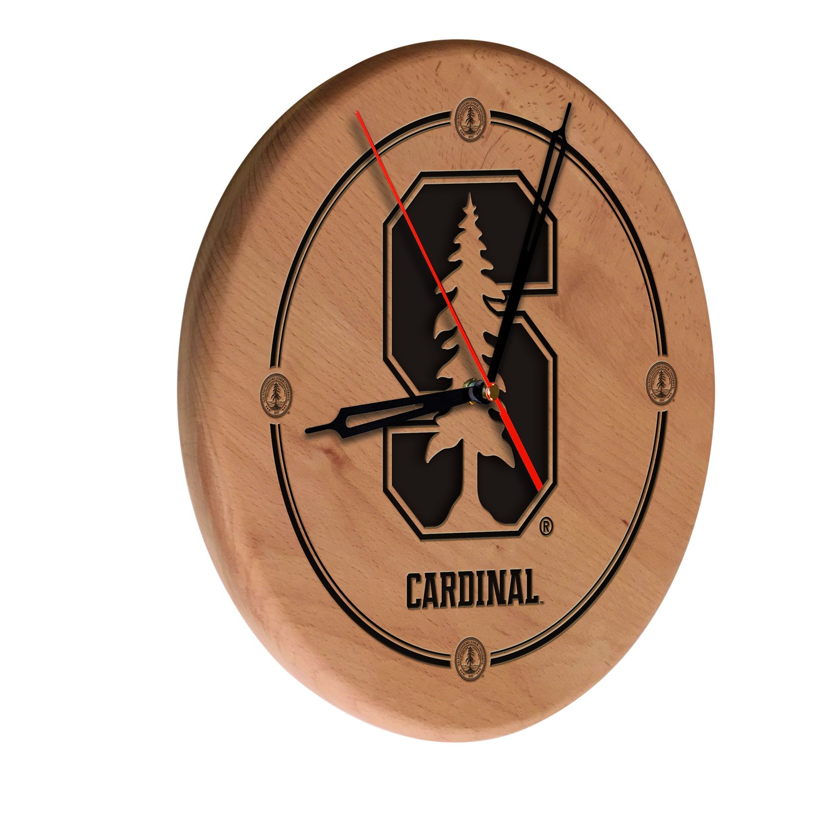 Stanford University 13-Inch Solid Wood Engraved Clock in Natural 1 Stanford University 13-Inch Solid Wood Engraved Clock in Natural