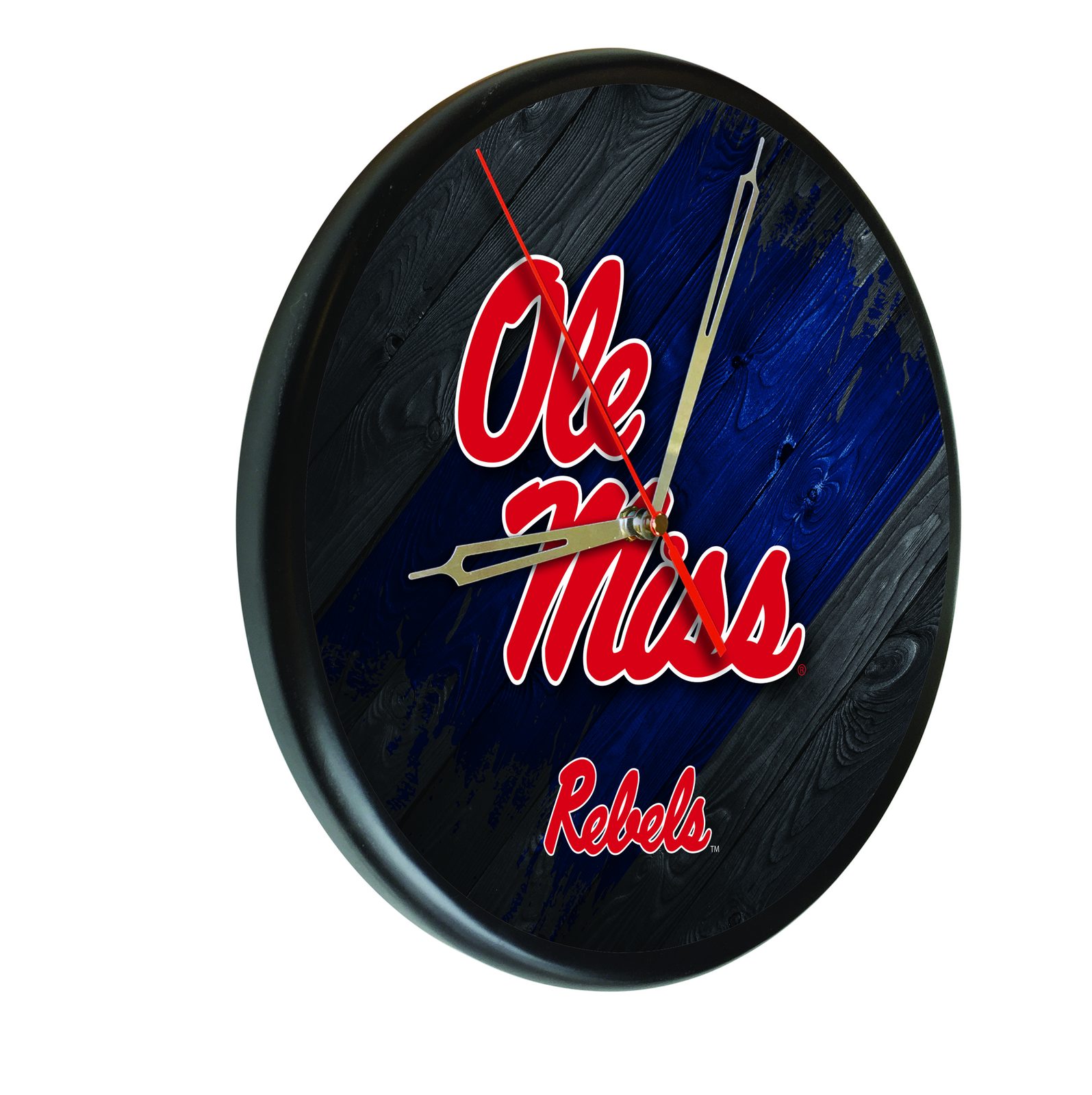 University of Mississippi 13-Inch Solid Wood Clock in Black 1 University of Mississippi 13-Inch Solid Wood Clock in Black