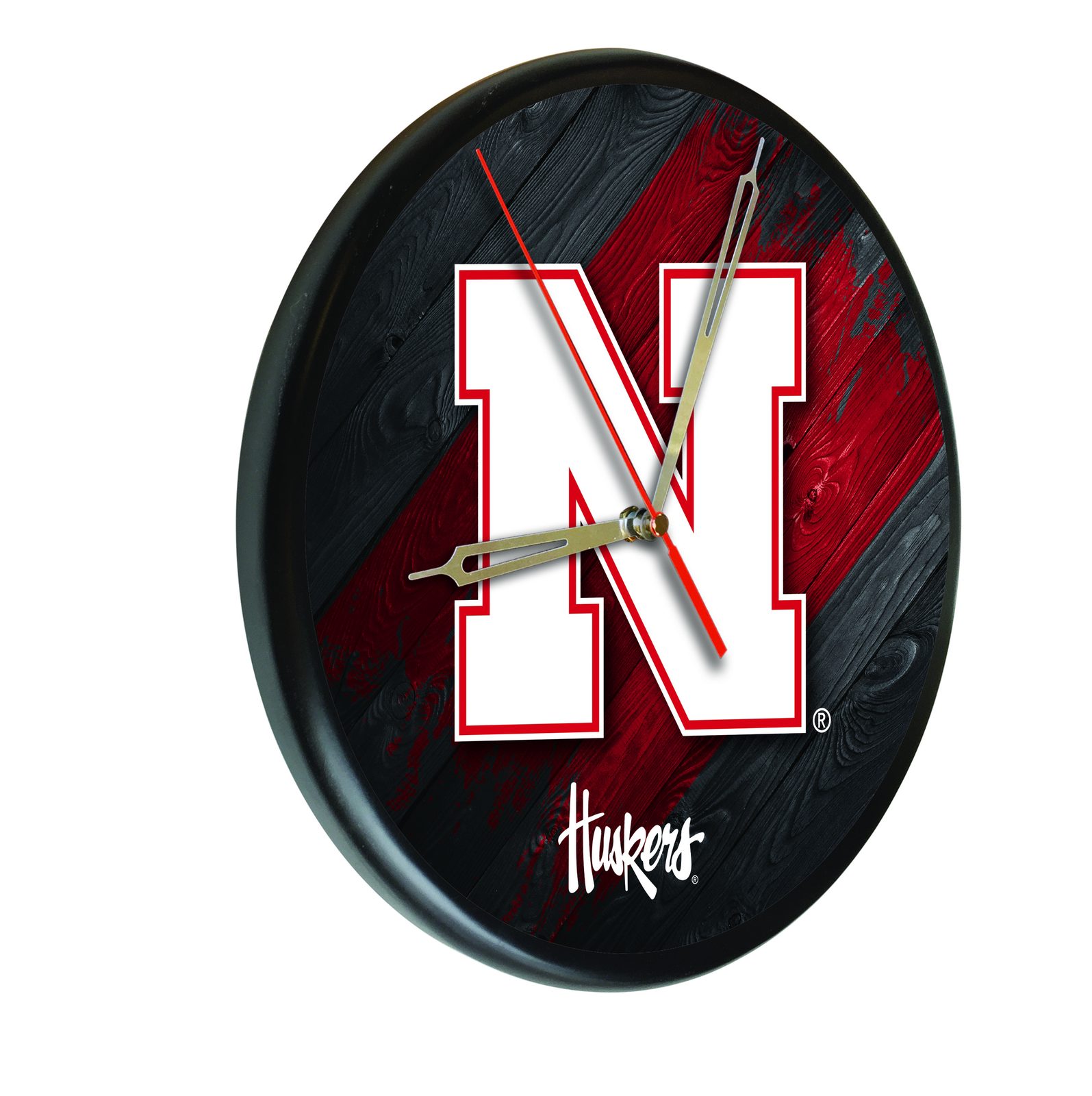 University of Nebraska 13-Inch Solid Wood Clock in Black 1 University of Nebraska 13-Inch Solid Wood Clock in Black