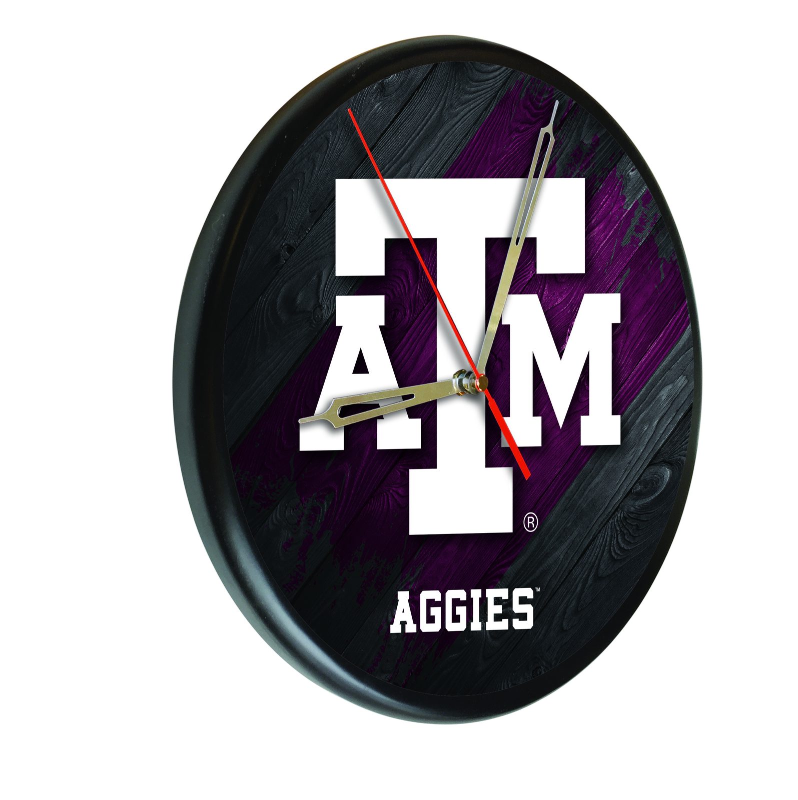Texas A&M 13-Inch Solid Wood Clock in Black 1 Texas A&M 13-Inch Solid Wood Clock in Black